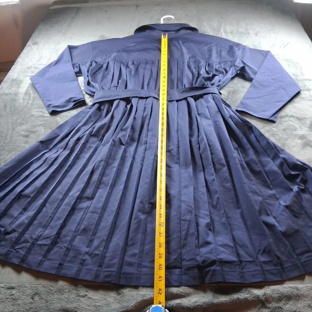 Beautiful by Lawrence Zorian Trench Coat Womens 1X Navy Pleated Back Belted Long
